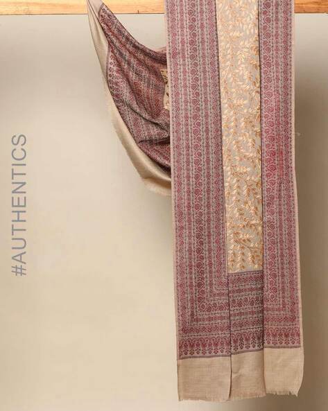 Amritsar Woven Leaf-Embroidered Wool Shawl Price in India