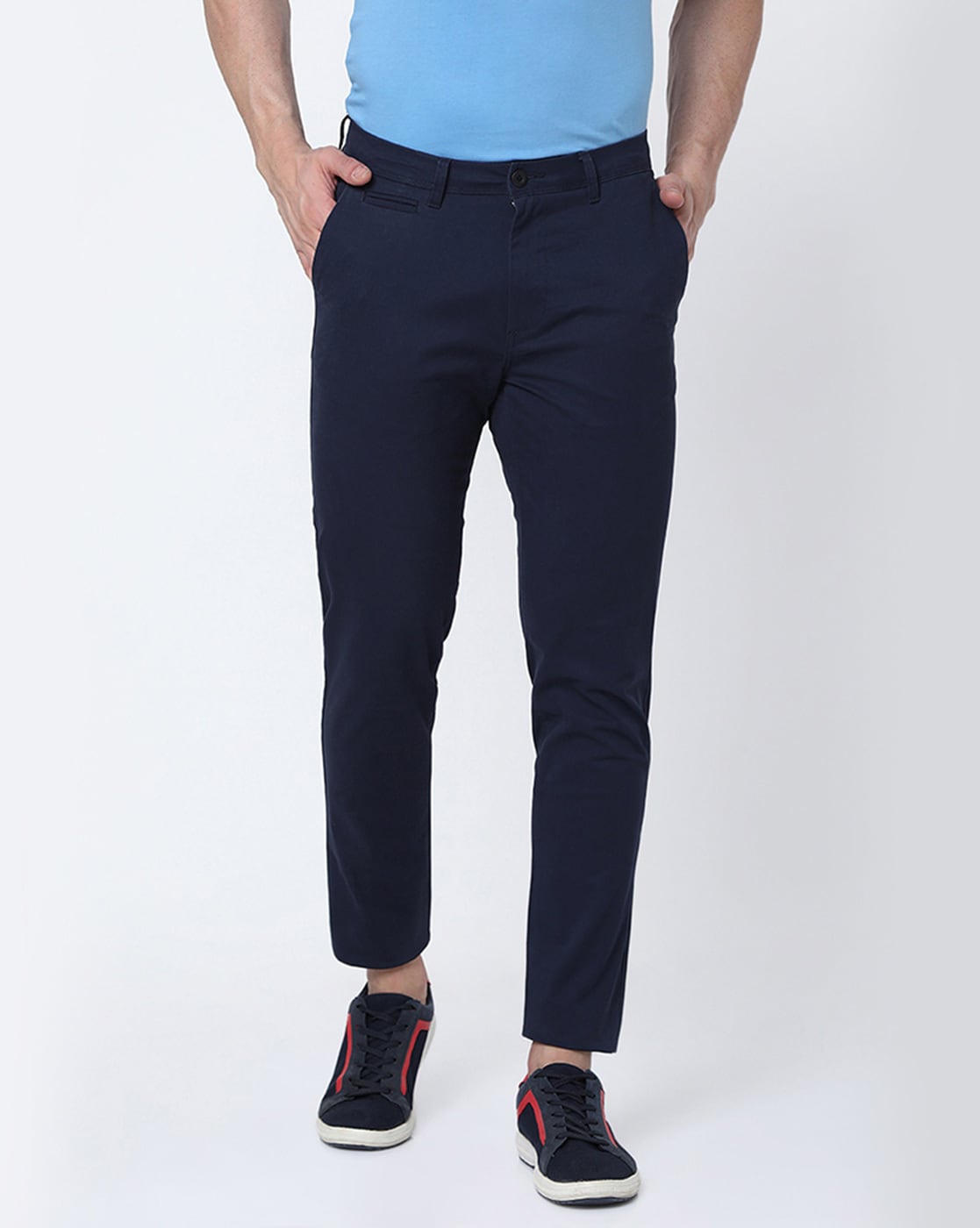Buy online Navy Blue Cotton Chinos Casual Trousers from Bottom Wear for Men  by V-mart for ₹1019 at 15% off | 2024 Limeroad.com