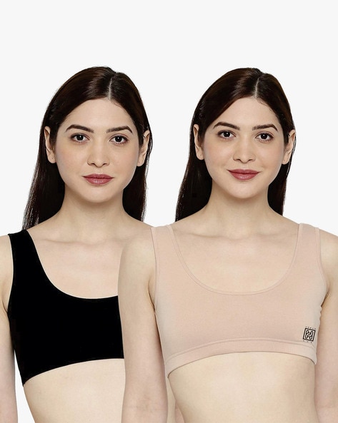 Buy ComfyStyle Stylish Cotton Spandex Non Padded Solid Sports Bras For  Women- Pack Of 2 Online In India At Discounted Prices