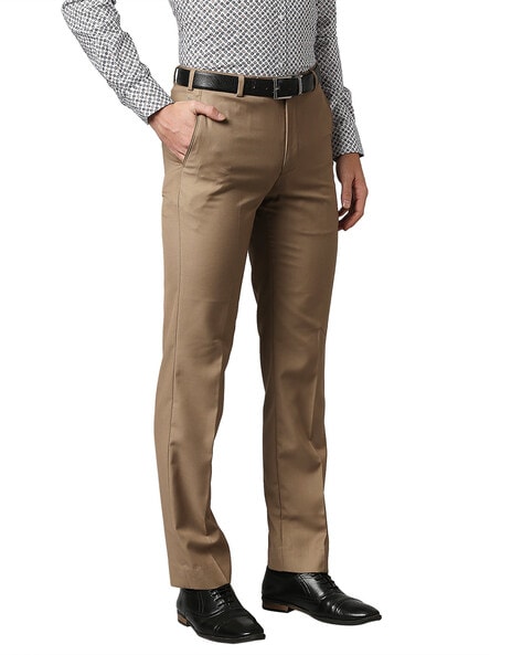 Mens Relaxed Fit Slim Fit Formal Trousers Black  Cream