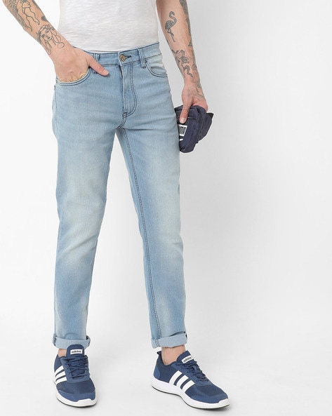 mens mid wash blue jeans