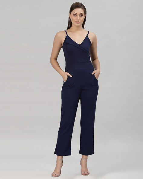 Buy Now Navy Blue Color Sleeveless Jumpsuit With Ruffle Design  Lady India
