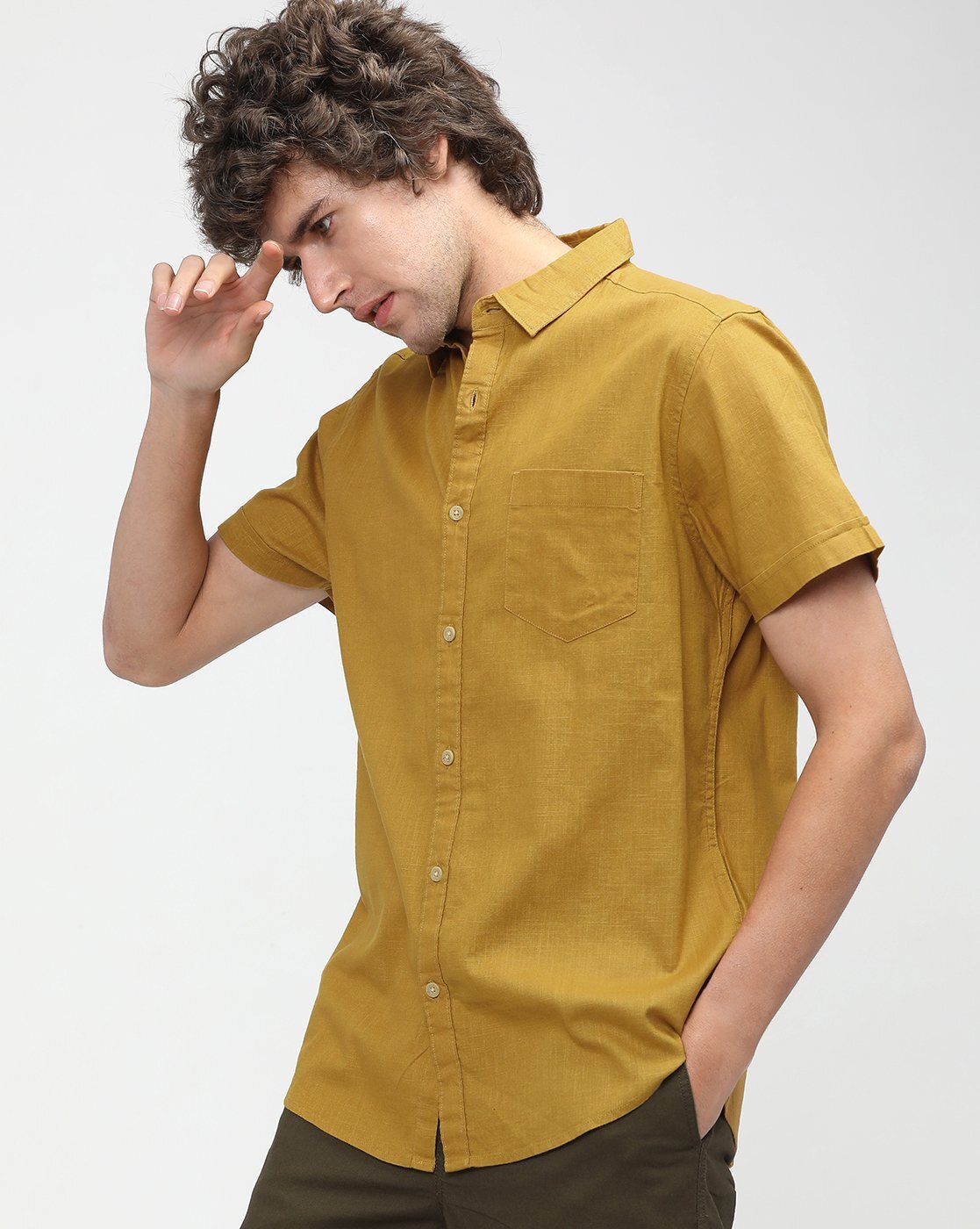 mustard short sleeve dress shirt