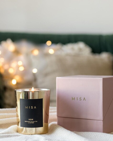 Buy MISA Noir Black Tea Perfume Candle Gold Color Home Kitchen