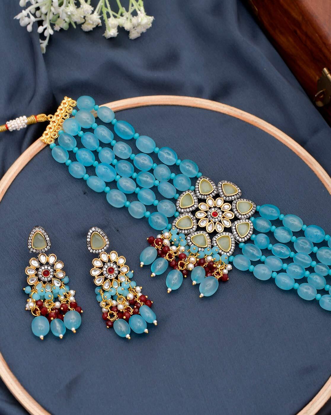 Blue deals kundan set