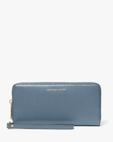 Michael Kors Blue Leather Zip Around Wristlet Wallet Michael Kors