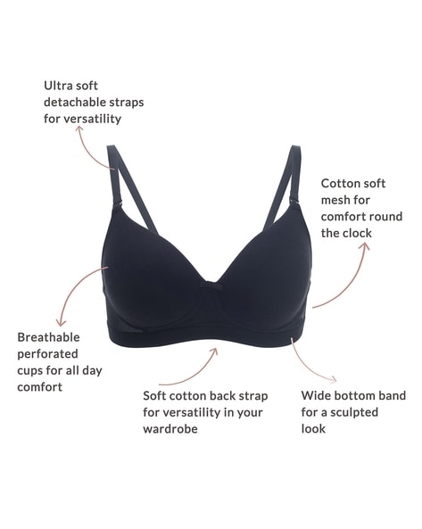 Breathe Cotton Padded wireless Transparent back bra 3/4th coverage