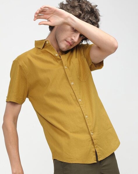 mustard short sleeve dress shirt