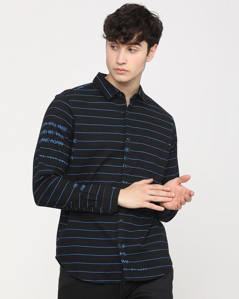 Men Striped Slim Fit Shirt with Patch Pocket