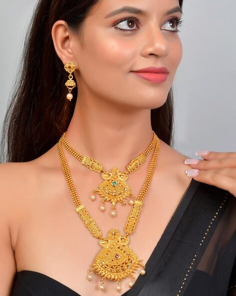 Temple jewellery long hot sale necklace designs