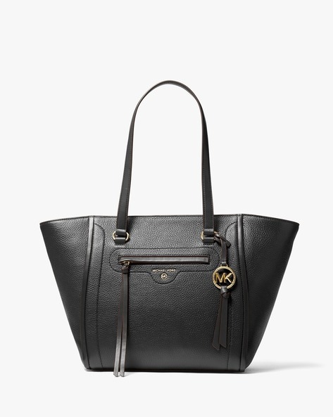 Buy Michael Kors Carine Medium Pebbled Leather Tote Bag | Black Color Women  | AJIO LUXE