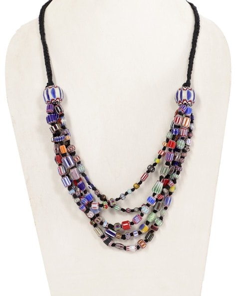 Nepali Collection Multicolor Beads Long Multi Layered Necklace Geometric  Design