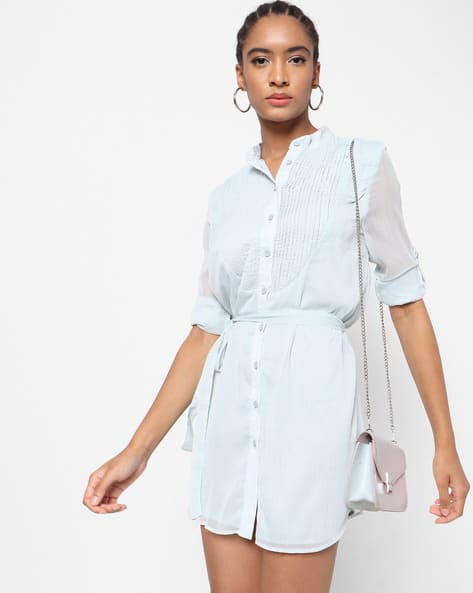 Encrustd Shirt Dress with Waist Tie-Up