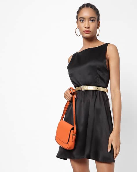Encrustd Open-Back Skater Dress with Belt