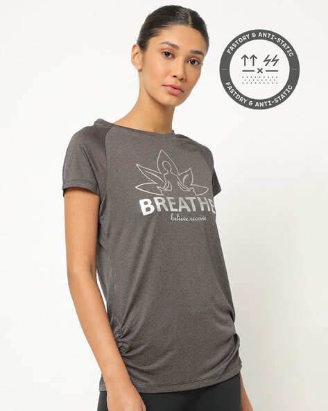Printed Round-Neck Yoga T-shirt with Raglan Sleeves