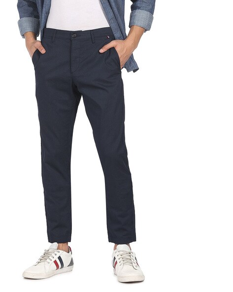 Buy U.S. POLO ASSN. Men Charcoal Mid Rise Dobby Casual Trouser online