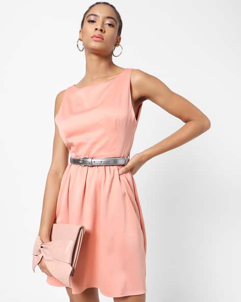 Encrustd Back-Open Skater Dress with Belt