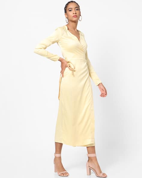 Encrustd V-neck Sheath Dress with Waist Tie-Up