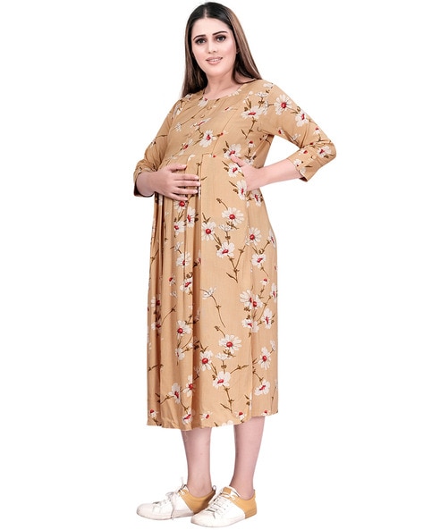 Tie Waist V Neck Cotton Maternity Dress | Wholesale Boho Clothing