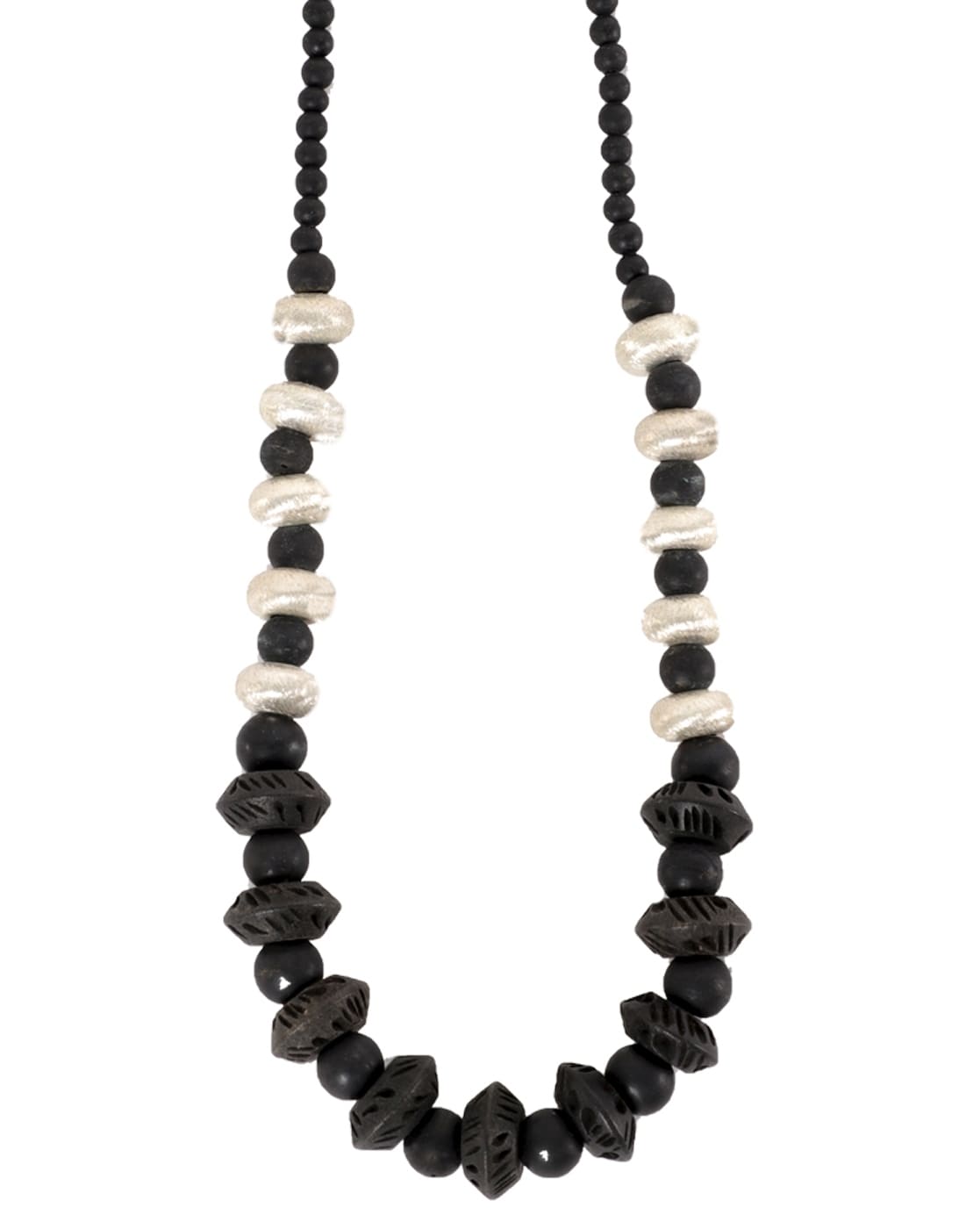 Murano Glass Black White Irregular Beads Necklace