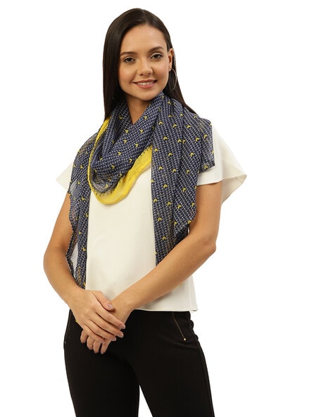 Graphic Print Scarf with Contrast Border Price in India
