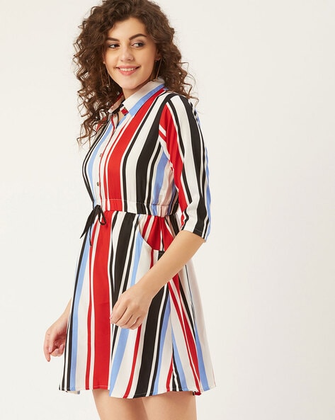 Buy Ketch Black/White Striped Shirt Type Midi Dress for Women Online at  Rs.403 - Ketch