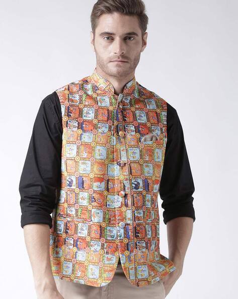 Printed Waistcoat with Welt Pockets