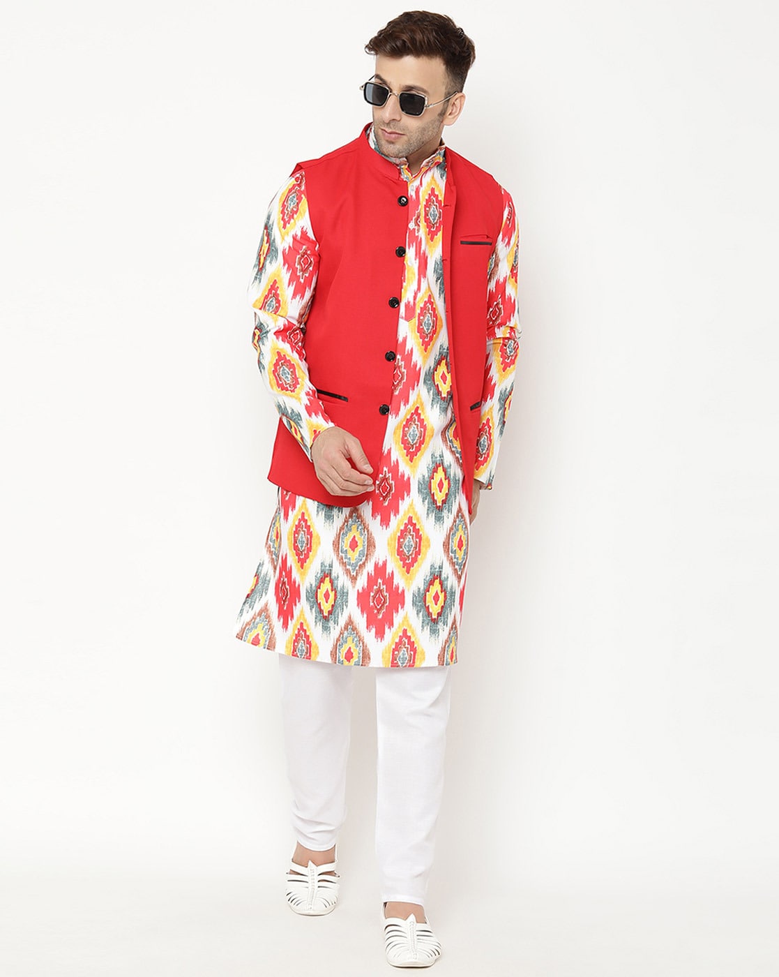 Buy VASTRAMAY White Boys White Cotton Kurta, Ethnic Jacket and Pyjama Set |  Shoppers Stop