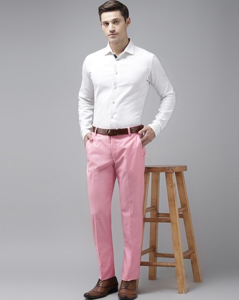 Buy Regular Fit Men Trousers White and Pink Combo of 2 Polyester Blend for  Best Price Reviews Free Shipping