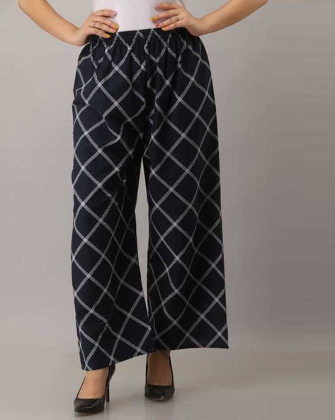 Checked Wide Leg Palazzos Price in India