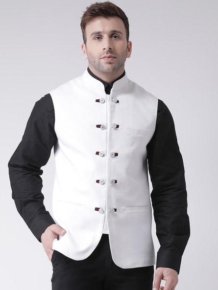 Fancy White Color Art Silk Fabric Function Wear Readymade Kurta Pyjama For  Men With Modi Jacket Set