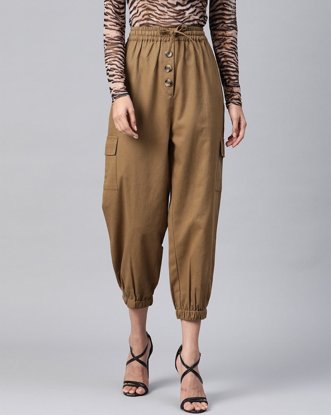 Solid High Rise Waist Pant