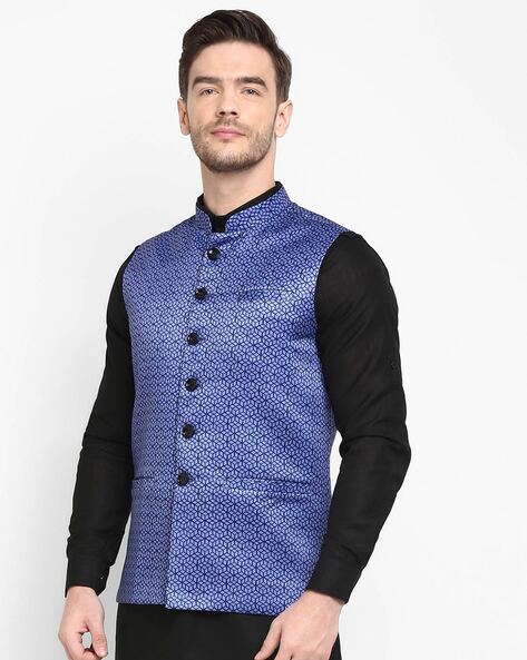 Buy Even Men Navy Blue Printed Nehru Jacket - Nehru Jackets for Men 7127730  | Myntra