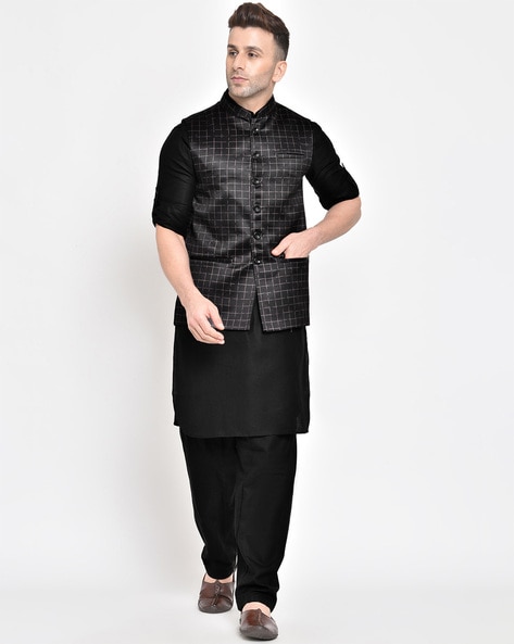 Buy Black Exclusive Readymade Banarasi Silk Kurta Pajama With Jacket | Kurta  Pajama
