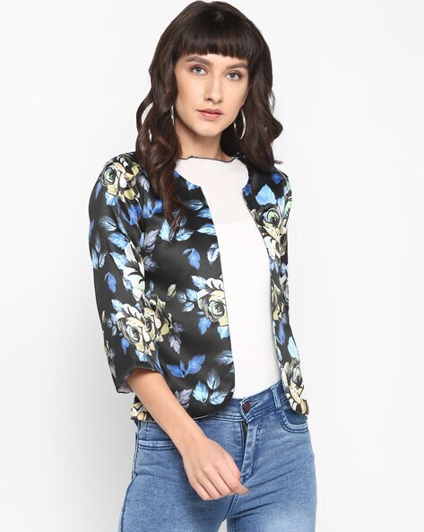 floral print open front jacket