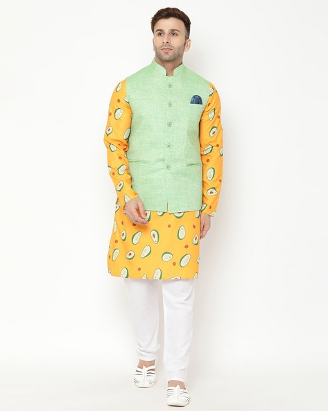 Trending | Khaki Wedding Indo Western Jacquard Silk Print Kurta Pajama With  Jacket Online Shopping