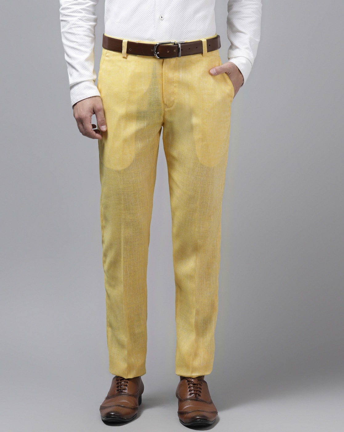 Buy Men Yellow Solid Super Slim Fit Casual Trousers Online - 597999 | Peter  England