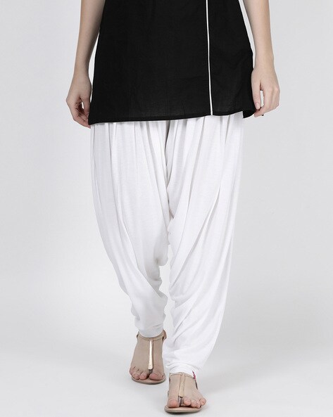 Solid Patiala Pants with Elasticated Drawstring Waist Price in India