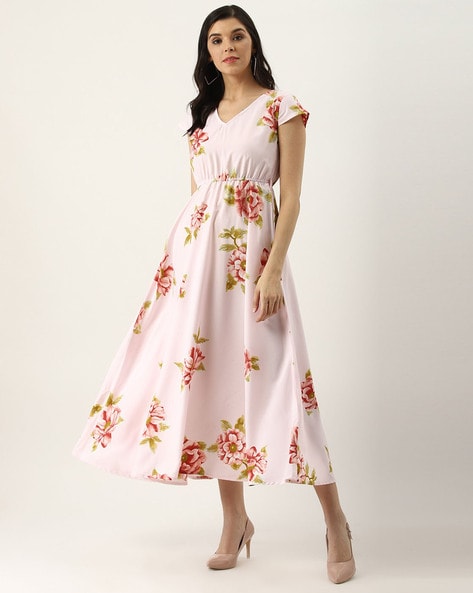 floral print a line dress ajio