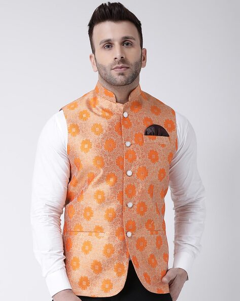 Buy Maroon Nehru Jacket And Kurta Set In Ajrak And Chevron Print, Matching  Print Kurta In Full Sleeves