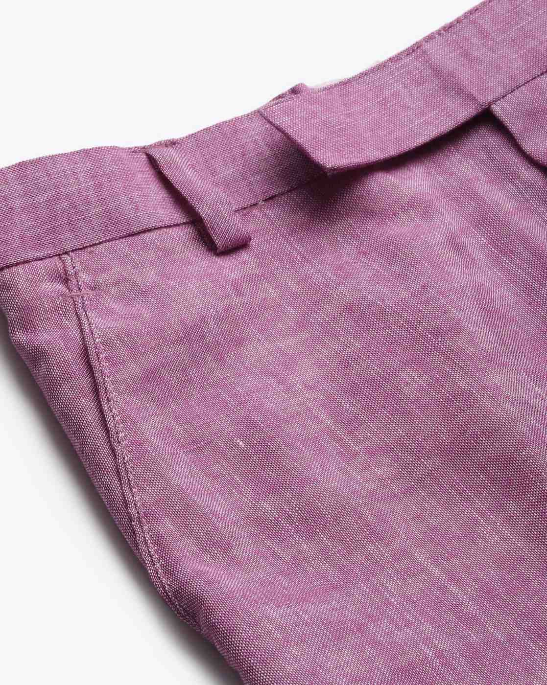 Purple Mid Rise Check Linen Trousers