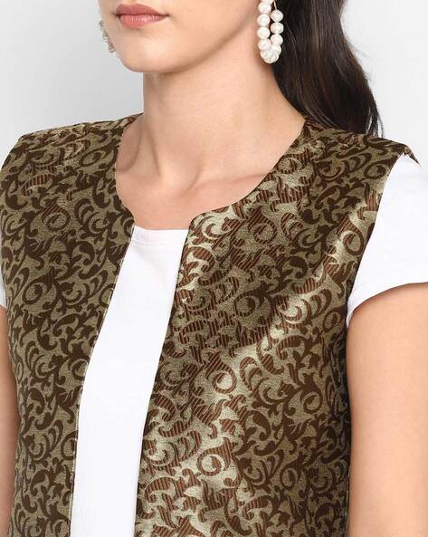 Buy online Sleeveless Printed Ethnic Jacket from shrugs & Jackets for Women  by Hangup for ₹570 at 77% off