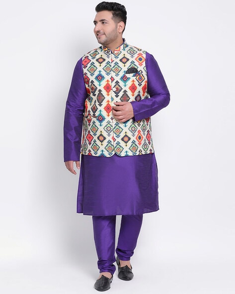 Banity Bey Men's Silk Blend Silver Kurta Pajama with Designer Ethnic Nehru  Jacket/Modi Jacket/Waistcoat