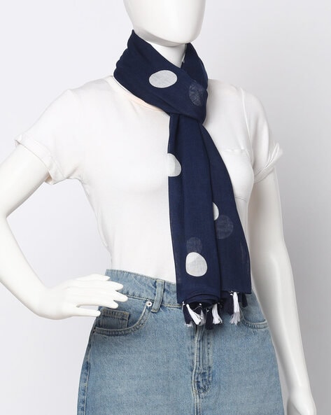 Polka-Dot Print Scarf with Fringed Edges Price in India