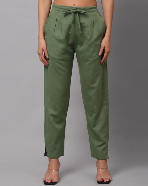 Buy Online Women Olive Green Trousers at best price  Plussin