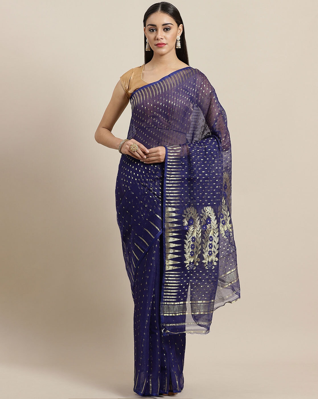 Buy Laa Calcutta Linen Saree for Women Cotton | Blue & Silver Traditional  Linen Cotton Sarees with Blouse Material FBSRMH206 at Amazon.in