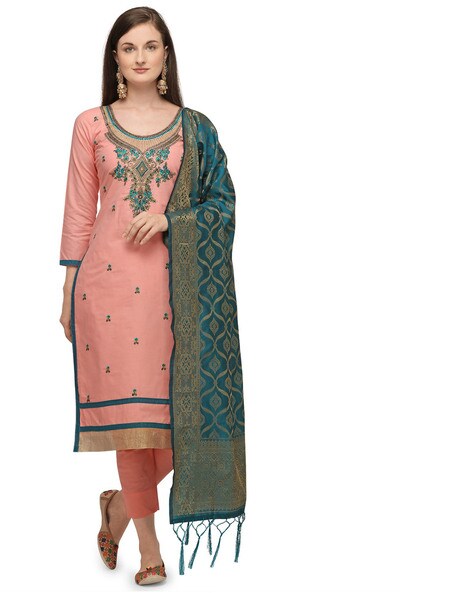 Embroidered Unstitched Dress Material Price in India