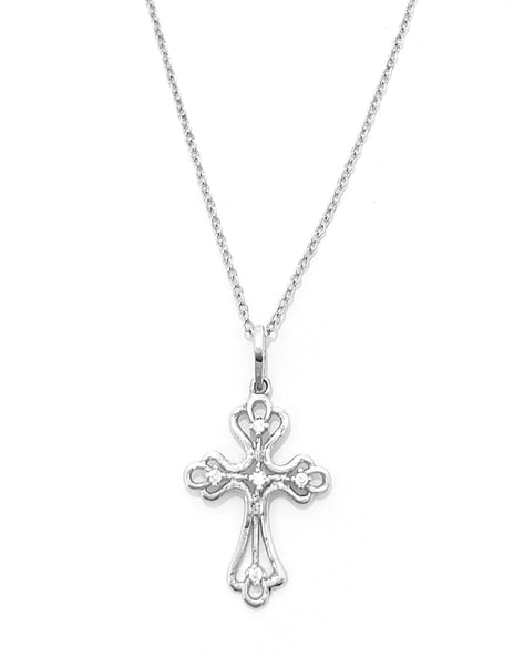 18K Gold .14CT TW Diamond Cross Pendant with 14K Gold 18