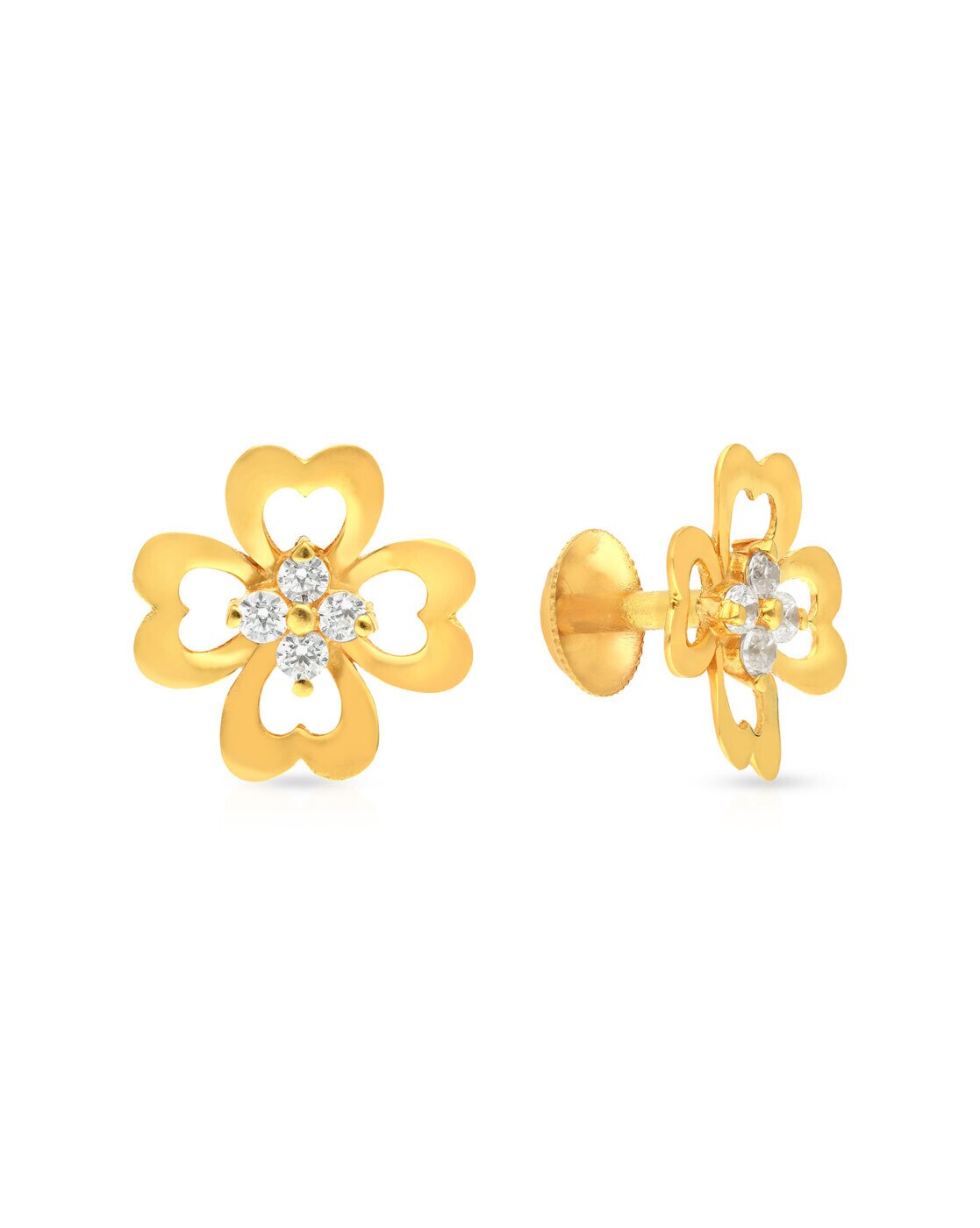 Stud gold earrings designs light weight daily wear / Malabar gold and  diamonds collections - YouTube
