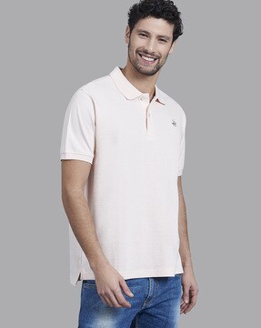 High-Low Polo T-shirt with Spread Collar